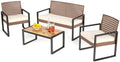 PHI VILLA 4 Piece Brown Wicker Patio Furniture Set by PHIVILLA