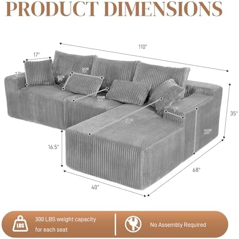 110" L Shaped Cloud Boneless Sectional Couches - Image 2