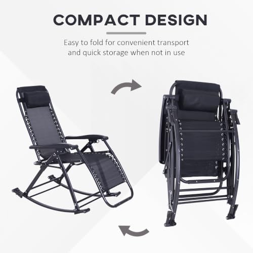 Outsunny Outdoor Rocking Chairs Zero Gravity Lounge Rocker Black - Image 4