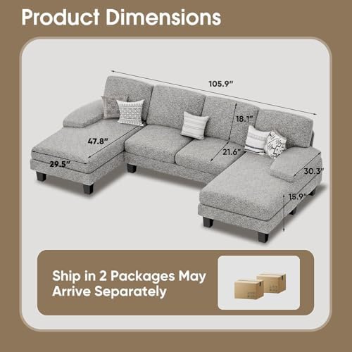 Furmax Sectional Couches for Living Room, Loop Yarn, Pearl Gray - Image 2