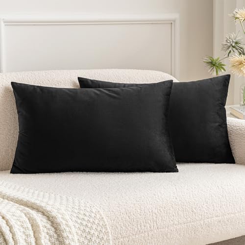 MIULEE 12x20 Inch Lumbar Velvet Throw Pillow Covers Black by MIULEE
