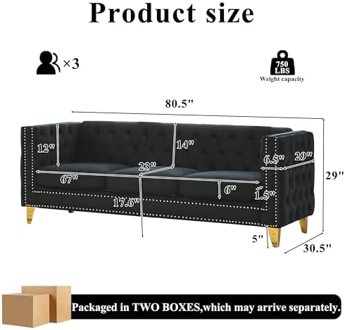 80.5" 2 Piece 3-Seater Velvet Chesterfield Sofa - Image 2
