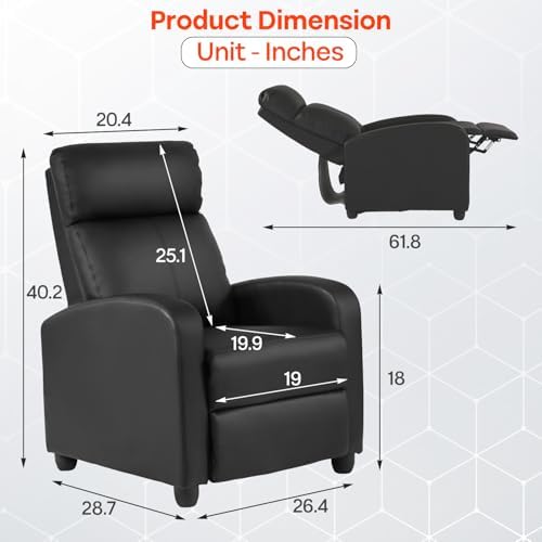 FDW | Recliner Chair | with 2 Point Massage Function | Black, PU Leather - Image 3