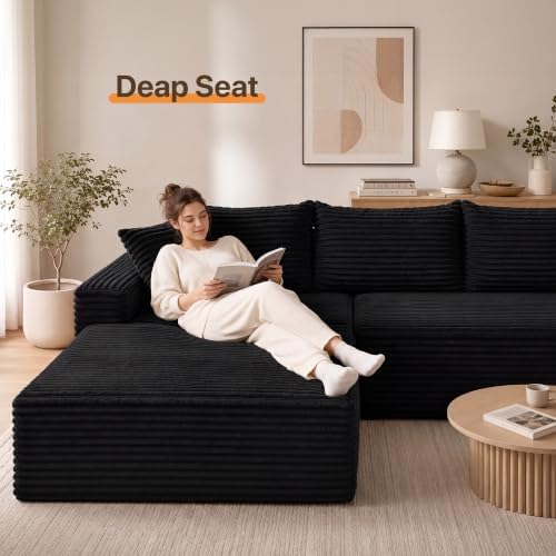 Claiks 120" Boneless Couch, U-Shape Corduroy Sectional Sofa - Image 6