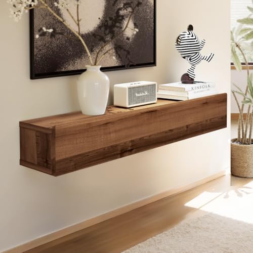 Floating Solid Wood Console Table, Modern Couch Shelves Small Entry Way Tables by TuckTect