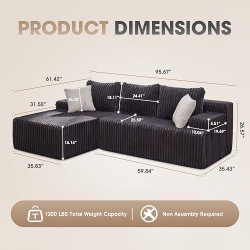 Hobestluk Boneless Couch Modular Sectional Sofa L-Shape Lounge Cloud Couch - Image 2