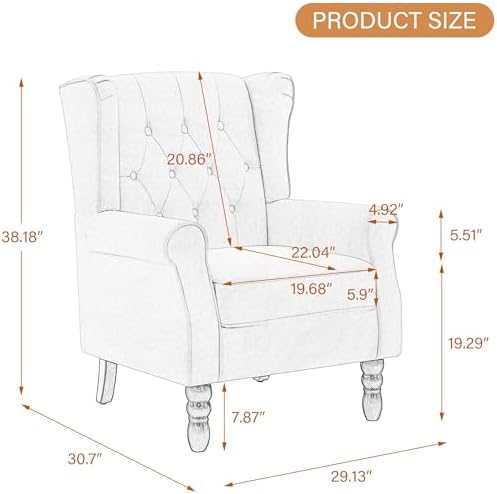 High Back Accent Chairs Set of 2, Light Gray Fabric Wingback Armchair - Image 2