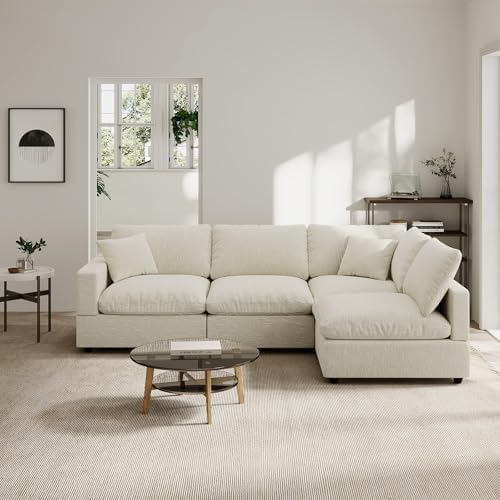 Modern Sectional Linen Couch for Living Room L-Shape Sofas, 4 Seat Modular - Image 3