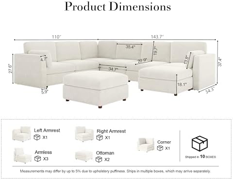 Oversized Modular Sectional Sofa U-Shaped Cloud Couches White - Image 2