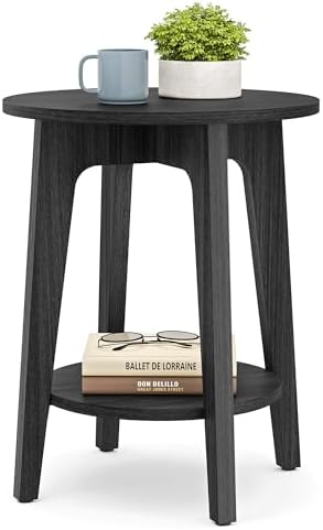 VASAGLE Round Side Table with Lower Shelf, End Table by VASAGLEbySONGMICSHOME