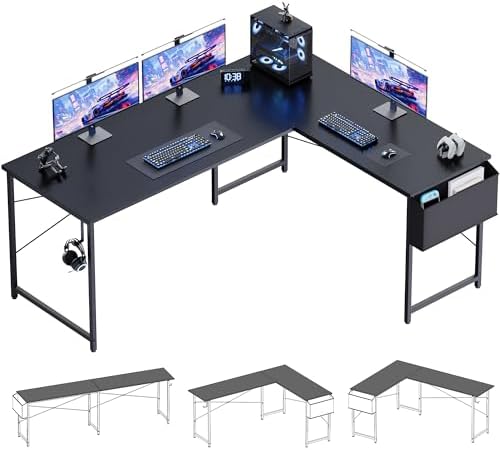 Pamray 64.5 Inch Reversible L Shaped Gaming Desk Large Corner Computer Desk - Image 4