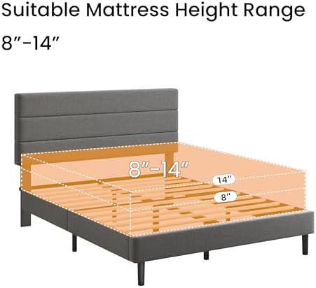 Full Platform Bed Frame with Adjustable Linen Fabric Upholstered Headboard - Image 5