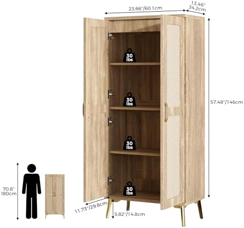 JASIWAY Tall Bathroom Storage Cabinet 57" Rattan Pantry Cabinet - Image 2