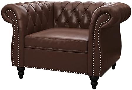 ORRD Chesterfield Chair, Modern Leather Tufted Accent Sofa Couch Chair - Image 5