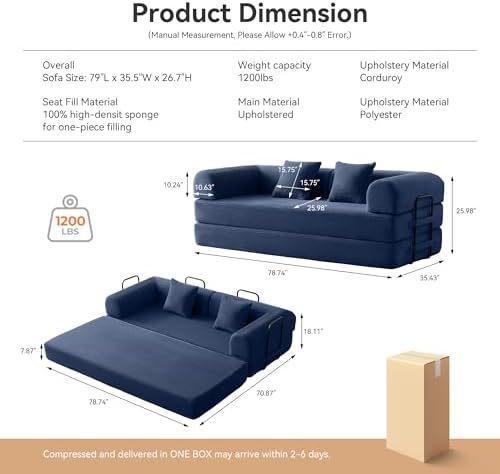 79" Convertible Sofa Bed, Boneless Couch - Image 2