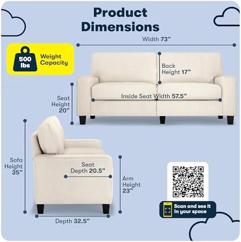 Serta Palisades 73" Track Arm Sofa, Easy Care Polyester, Soft Pillow Back - Image 2