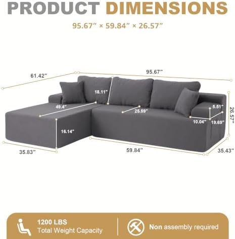 Hobestluk Boneless Couch Modular Sectional Sofa L-Shape Lounge Cloud Couch - Image 2