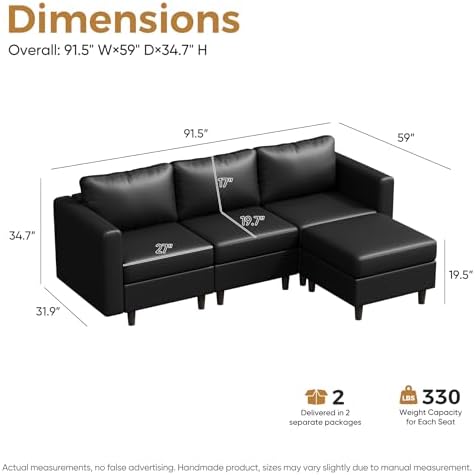 ABCASA Faux Leather Modular Sectional Sofa, 91.5" L Shaped Couch Set - Image 2
