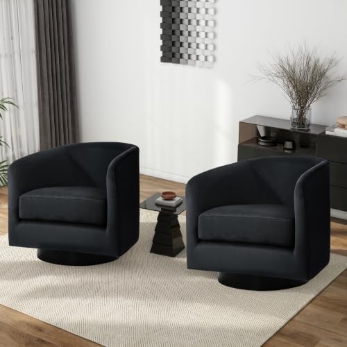 Pia Ricco Set of 4 Oversized Velvet 360° Swivel Barrel Accent Chair Black - Image 7