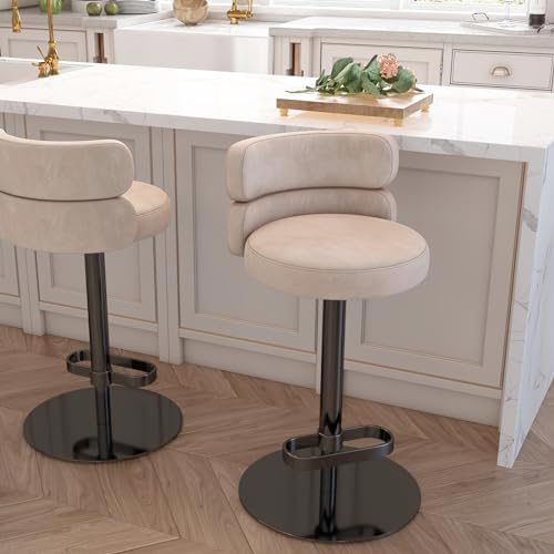 Modern Velvet Bar Stool, Swivel Adjustable Height Kitchen Counter Stool by LUXMOD