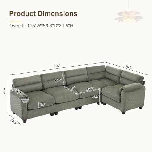 HAOMARKETS 115" Wide Modular Sectional L Shaped Corner Sofa Couch, Corduroy - Image 2