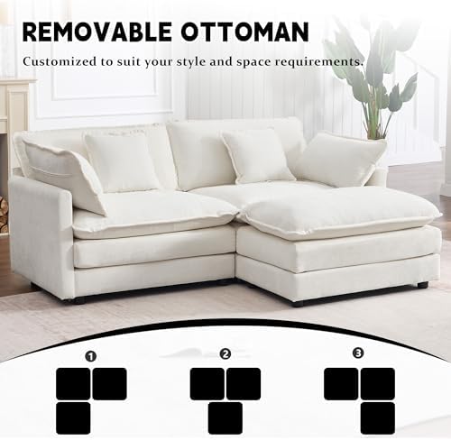 GNIXUU 76.7" Beige White Small L Shaped Cloud Couch Loveseat - Image 6