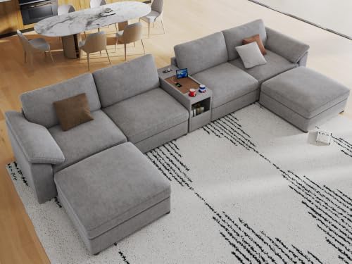 EASE MOOSE Oversized Sectional Modular Sofa, U Shape Grey Modular Sofa by EASEMOOSE