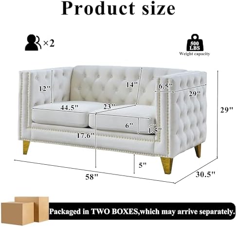 58" Chesterfield Velvet 2-Seater Sofa - Image 2