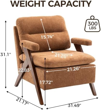 Mid Century Modern Accent Chair, Comfy Solid Wood Armchair - Image 2