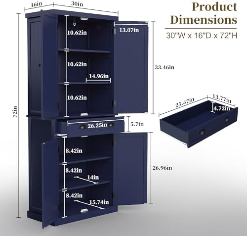 ARTPOWER 72" Tall Freestanding Pantry & Kitchen Storage Cabinet - Image 2