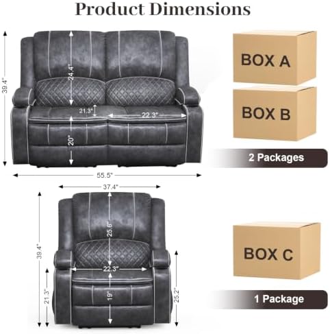 2+1 Seater Recliner Sofa Set, Loveseat Recliner Wall Hugger - Image 2