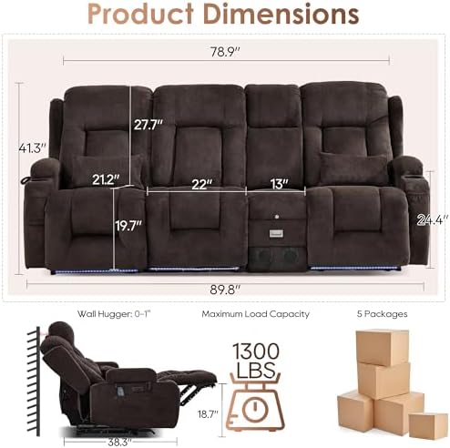 TUNYI Wall Hugger Loveseat Recliner Sofa - Image 2