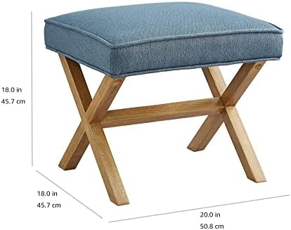 Amazon Basics Small Ottoman Foot Rest, Mid-Century Modern X Square Upholstered - Image 3