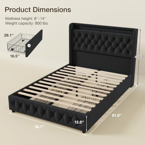 Full Size Bed Frame, 4 Storage Drawers, Charging Station - Image 2