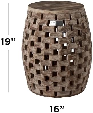 Balkene Home 62419 Maya Oval Rustic Garden Stool Wood Outdoor Seating & End - Image 3