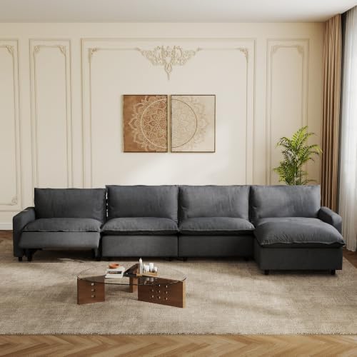 L-Shaped Power Recliner Modular Sectional Couch, 148.8 Inch Cloud Sofa by LovingAHome