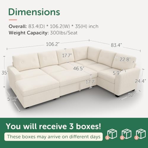 HONBAY Corduroy Sectional Sleeper Sofa - Image 2