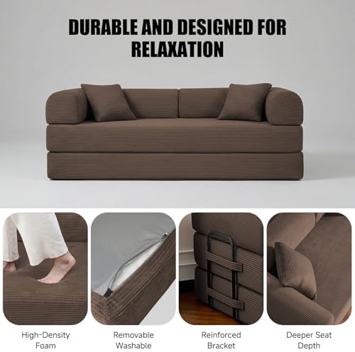 79" Convertible Futon Sofa Bed, 5-in-1 Boneless Couch - Image 3
