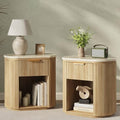 Fluted Marble Nightstand Set of 2 23.6"Large Round Bedside Table Oak by MECHYIN