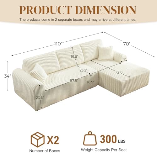 110" Boneless Cloud Sectional Couches - Image 2