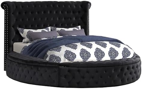 First of a Kind Velvet Tufted Platform Storage Bed, Circle Bed by FirstofaKind