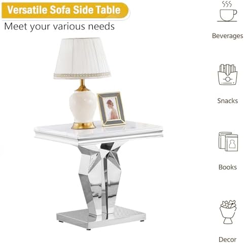 Henf 23in Square End Table Faux Marble End Table - Image 7