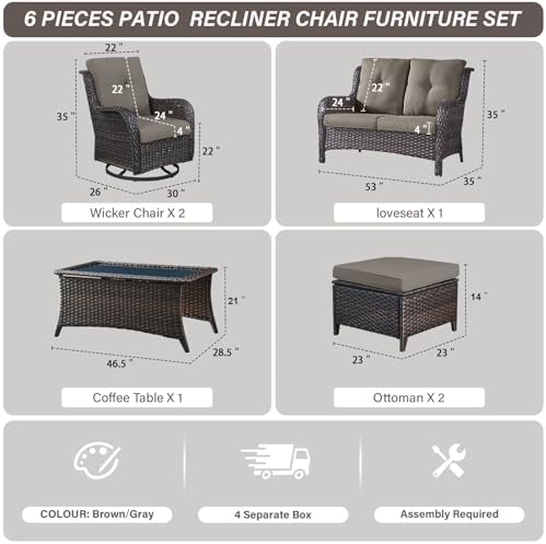Belord 6 Piece Wicker Patio Furniture Set, Outdoor Swivel Rocker Chairs Set of 2 - Image 2