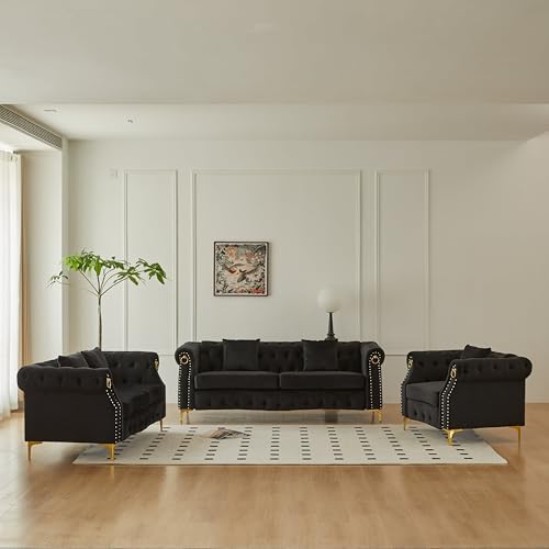 Hybition 3-Piece Living Room Sofa Set, Tufted Design - Image 2
