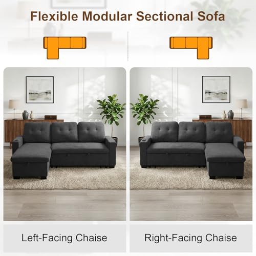 82" L Shaped Sleeper Sofa Bed, Pull Out Sectional Couch - Image 7