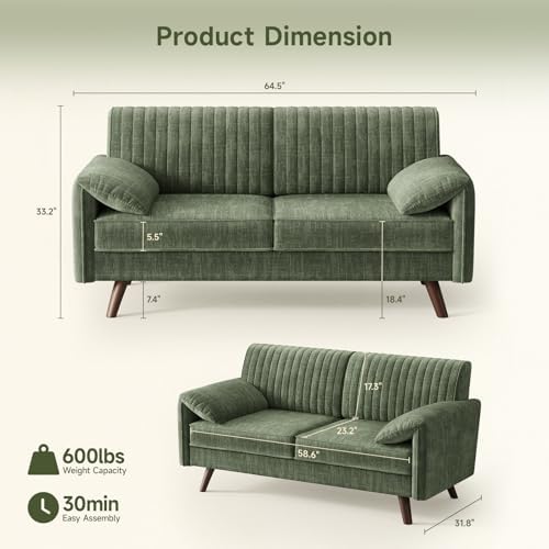 ONBRILL 64.5" Loveseat Sofa, Chenille Loveseat Couch - Image 2