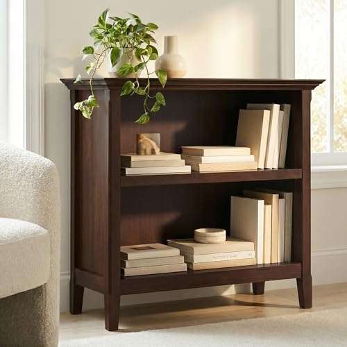 SIMPLIHOME Amherst 30" Tall Solid Wood 2-Shelf Bookcase in Russet Brown - Image 2