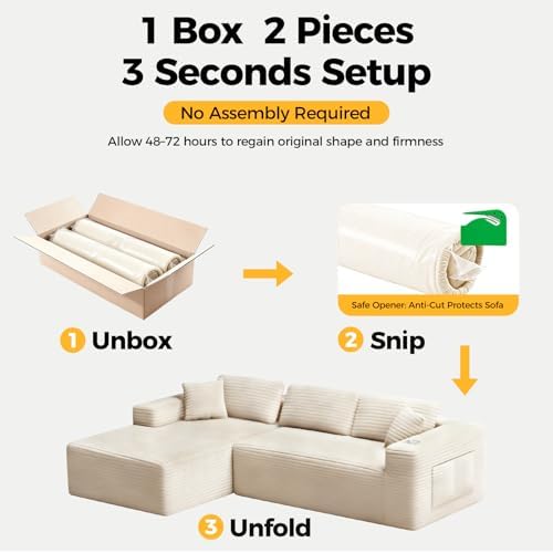 CAMMOO 108" L-Shaped Boneless Sectional Sofa, Cloud Couch in One Box - Image 3