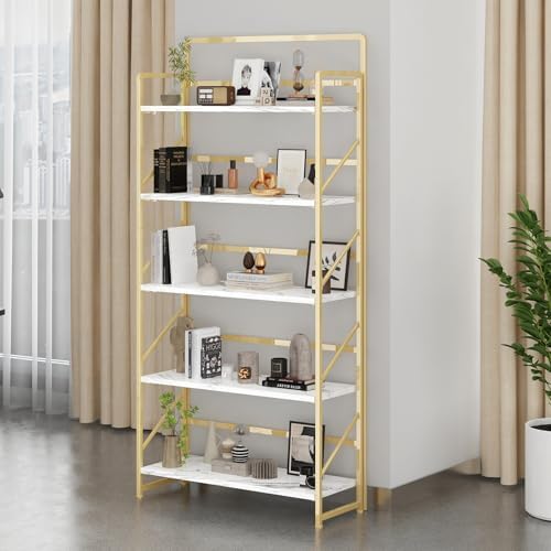 JSB 5Tier No Assembly Folding Bookshelf, 30.3" Wide Foldable Storage Bookcase - Image 2