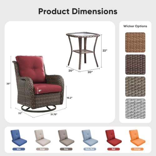 Belord Patio Wicker Chairs Swivel Rocker, Outdoor Patio Furniture Set - Image 2